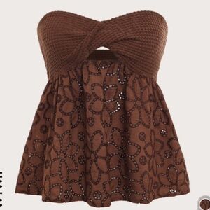 Brown Front cutout Embroidery Tube Top